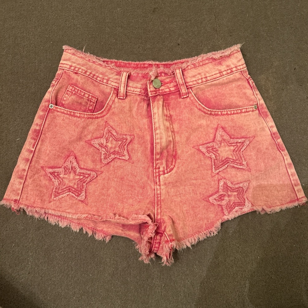Pink Star Embroidered Women Shorts